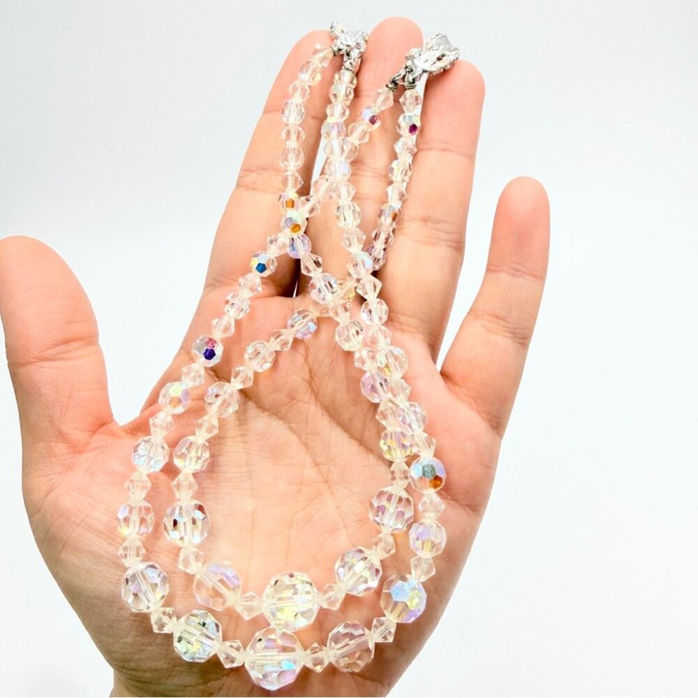 Vintage Lady Ellen Aurora Borealis Crystal Double Strand Necklace
